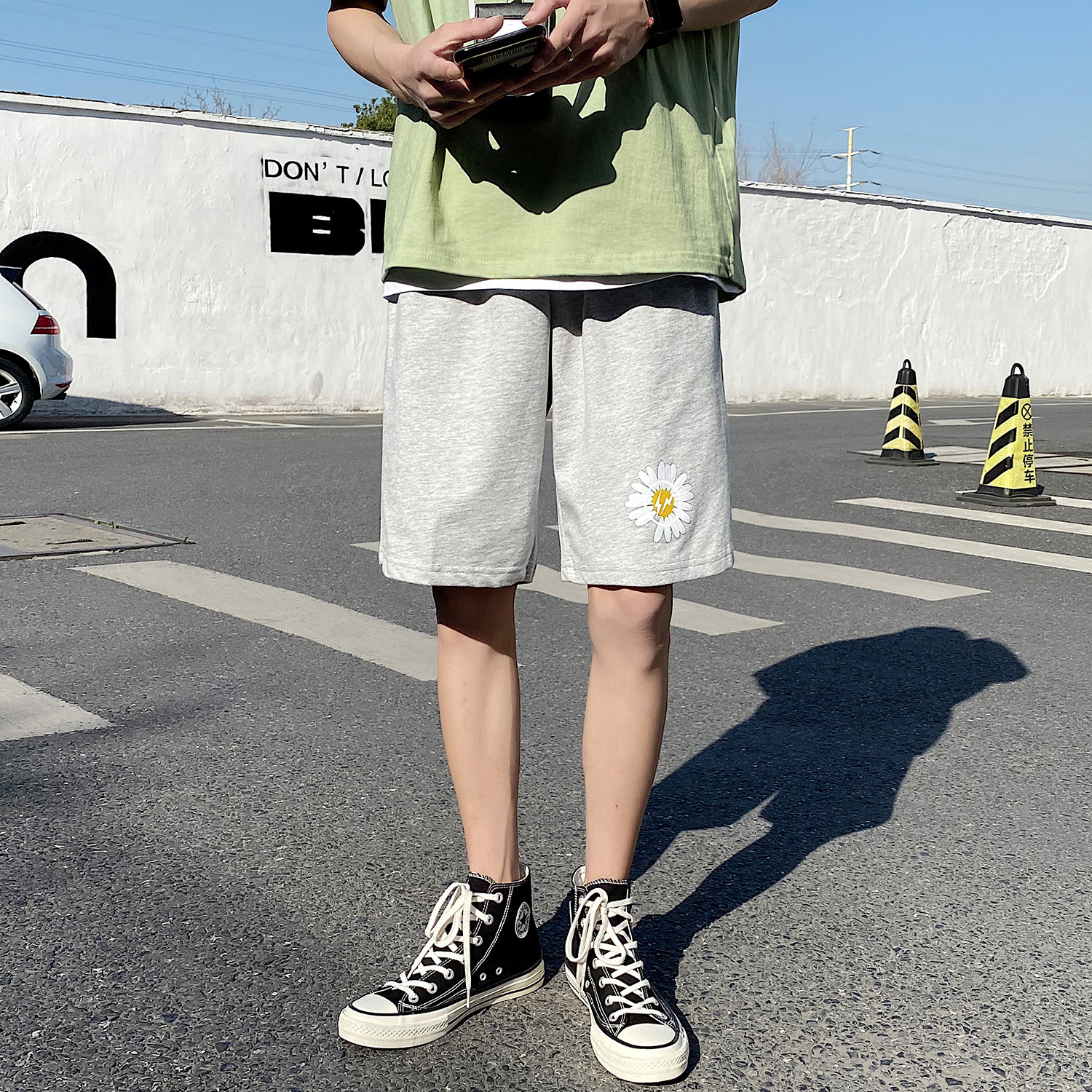 转化率高2021夏雏菊印花运动短裤男女中性五分裤NB119P35（控48）,男装休闲裤,电商C303
