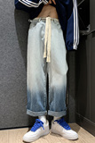 美潮大粗绳卷边渐变牛仔裤男女中性主推九分裤NB805P55控68，男装牛仔裤，电商C303