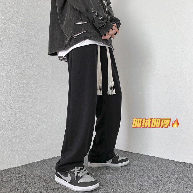 转化高加绒厚编织绳卫裤！男女宽松欧美高街拖地NB676加绒,男装休闲裤,电商C303