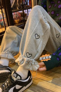 爱心刺绣加绒加厚运动卫裤！男女中性宽松直筒裤NB683图片