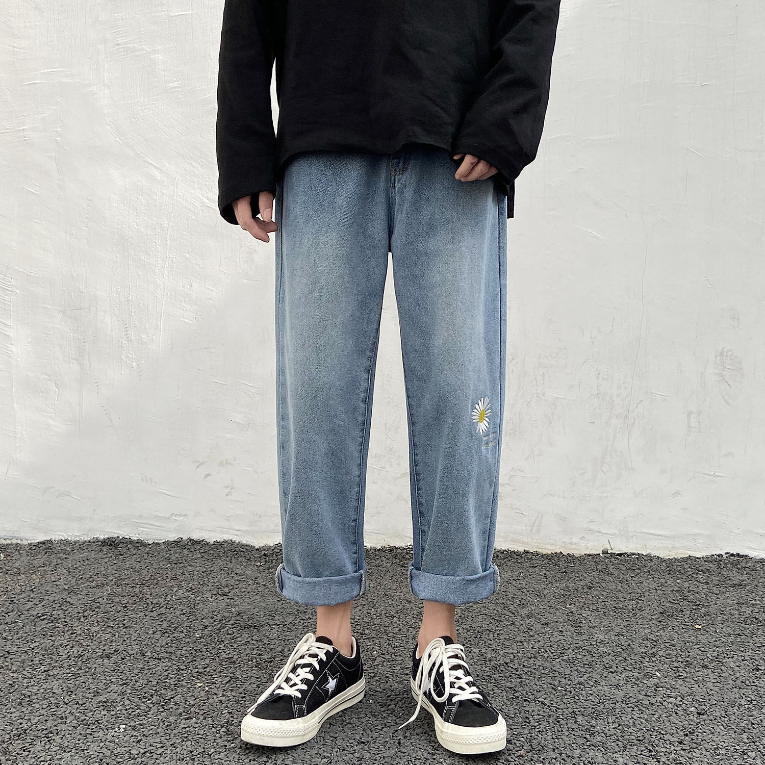 同款小雏菊刺绣宽松九分牛仔裤男NB101P58控68,男装牛仔裤,电商C303