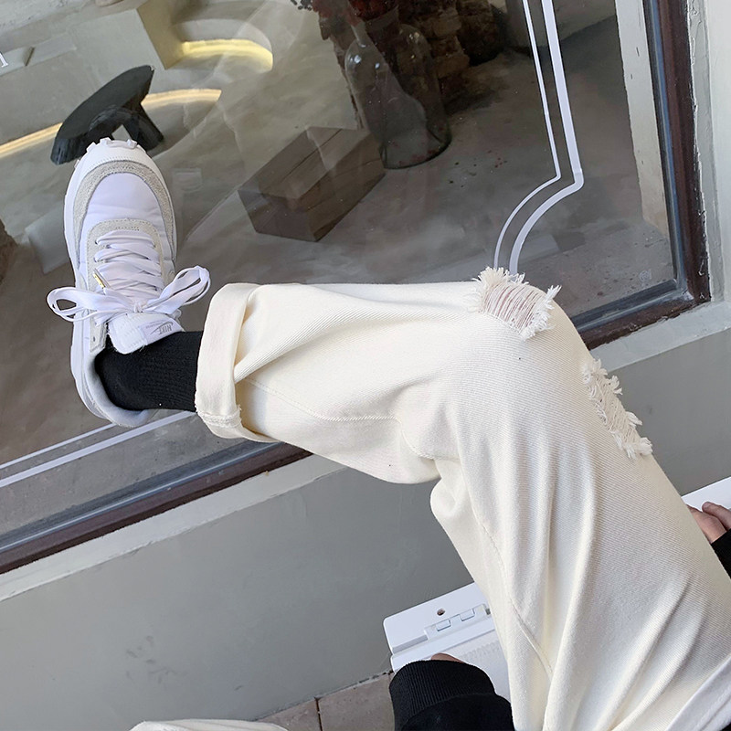 现货现货主推！春夏破洞牛仔裤男女中性宽松九分裤子修身NB160P55,男装牛仔裤,电商C303
