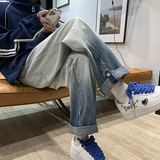 美潮大粗绳卷边渐变牛仔裤男女中性主推九分裤NB805P55控68，男装牛仔裤，电商C303