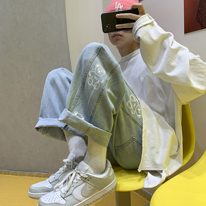 小熊印花牛仔裤转化高！男女中性ins宽松直筒裤NB630图片