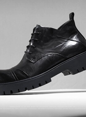 厚底男士冬季新款真皮牛皮高帮皮靴时尚潮流休闲皮鞋大头德比鞋男