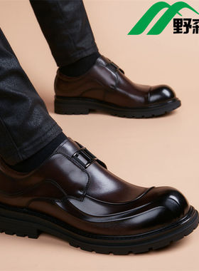 高档真皮鞋2025春季新款男士皮鞋英伦风厚底大头牛皮商务休闲皮鞋