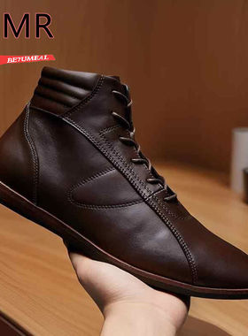 2025复古款赛车鞋牛皮秋冬款鞋子机车靴子男鞋新款加绒保暖高帮鞋