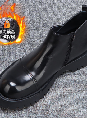 男士切尔西靴冬季高帮皮鞋爆款新款时尚帅气厚底男士加绒保暖皮靴