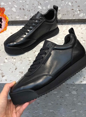 欧洲站男士轻奢休闲板鞋真皮牛皮潮流百搭时尚欧货加绒保暖板鞋男