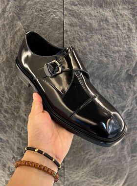 英伦风休闲皮鞋男方头真皮正装商务乐福鞋亮面一脚蹬2025新款男鞋