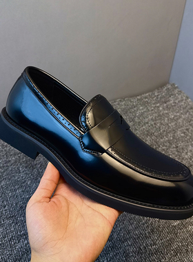 意大利进口牛皮手工男鞋便式乐福黑色皮底爆款透气耐穿皮中底皮鞋