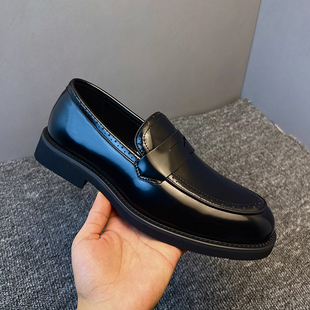 意大利进口牛皮手工男鞋便式乐福黑色皮底爆款透气耐穿皮中底皮鞋