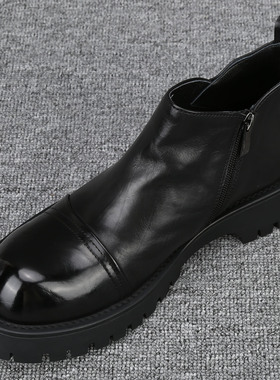 男士皮靴冬季新款真皮牛皮高帮休闲皮鞋男时尚英伦厚底切尔西短靴
