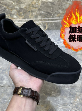 广州男鞋低帮运动休闲鞋磨砂皮舒适厚底增高板鞋时尚透气圆头百搭