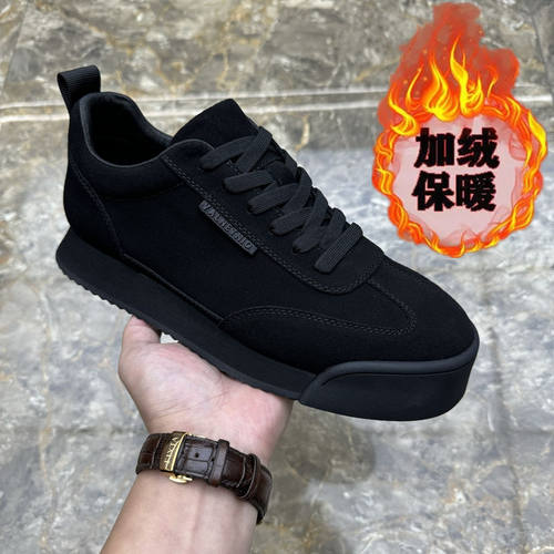 广州男鞋低帮运动休闲鞋磨砂皮舒适厚底增高板鞋时尚透气圆头百搭