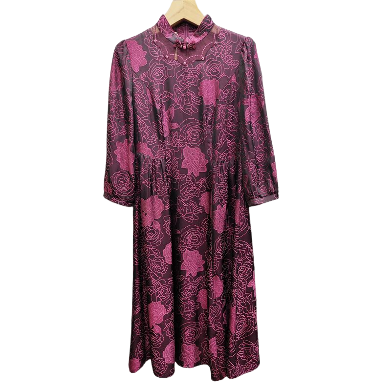 商场同款中国风立领缎面改良旗袍裙春秋婚宴礼服连衣裙9033