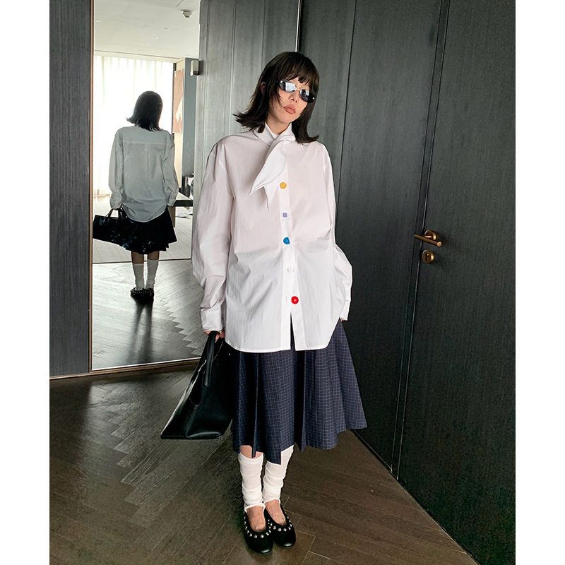 设计感白衬衫长袖衬衣女秋季洋气高级感宽松上衣250002