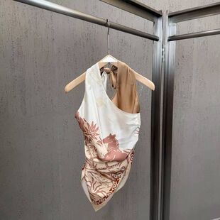 2026春夏跨境民族风丝巾挂脖背心小马印花度假风小众百搭无袖上衣