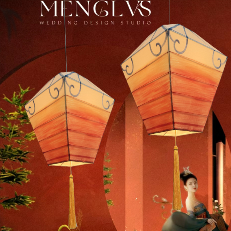 中式古典国潮风婚礼吊灯婚庆主题复古装饰灯布艺孔明灯装置用品