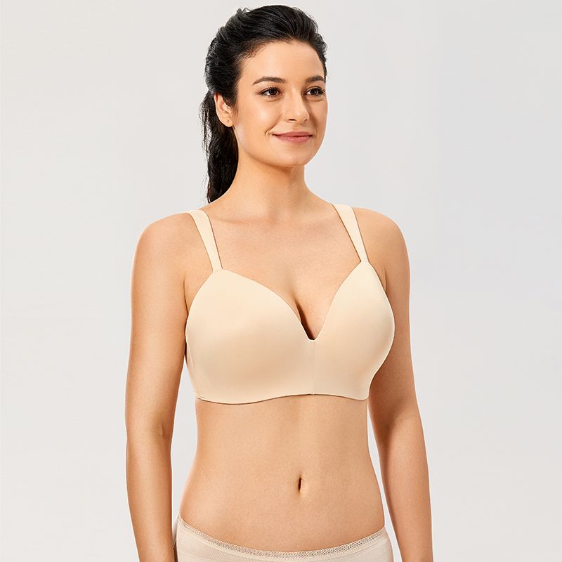 大罩杯无钢圈文胸胖mm光面无痕胸罩上薄下厚CDEFGH内衣大码文胸