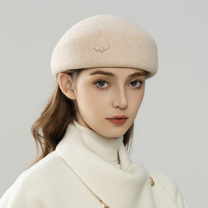 秋冬新款保暖毛呢贝雷帽女羊毛蓓蕾帽复古百搭画家帽子显脸小