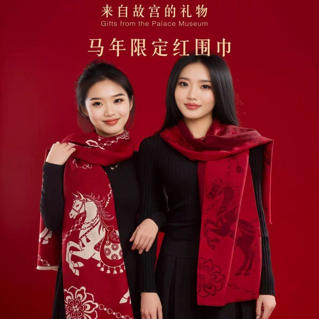 羊毛围巾女冬季保暖本命年高档百搭中国红围脖时尚红色生日礼物
