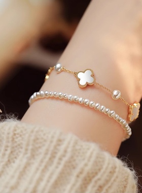 四叶草天然母贝淡水珍珠手链女百搭高级感原创设计ins手饰礼物
