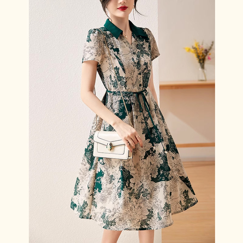 妈妈夏季薄款收腰连衣裙中老年女装中年夏装雪纺气质洋气过膝裙子