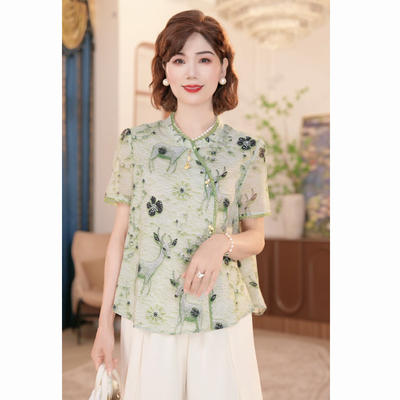 妈妈装国风新中式洋气上衣服套装