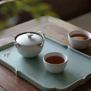 故宫陶瓷茶盘陶制简约茶台长方形单层干泡储水茶承托盘 四季盘