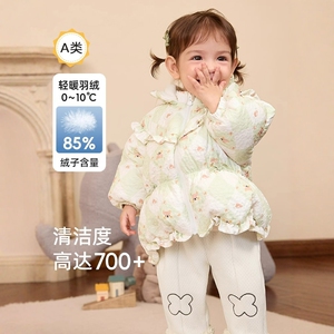 品牌女童羽绒服冬季洋气保暖连帽宝宝加厚外套儿童羽绒上衣白鸭绒