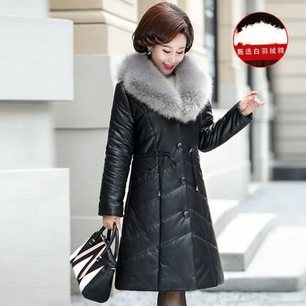 韩国财阀贵妇PU皮大衣35大毛领pu皮衣30岁穿中年女装皮夹克潮外套