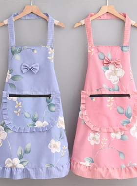 妈妈辈喜欢的紫色底纯洁白花围兜兜国风花边棉布吊带围裙园艺weiq