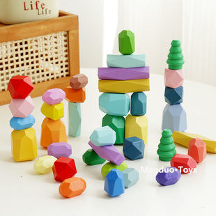 宝宝叠叠乐积木木质彩色石头平衡益智亲子互动专注力训练玩具MBS