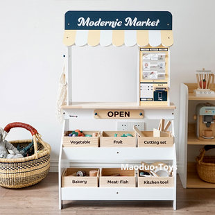 儿童超市购物收银台玩具仿真蔬菜水果大号厨房过家家木质杂货铺LB