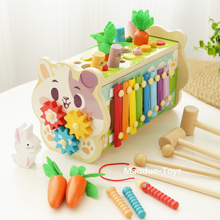 儿童木制音乐款打击台八音敲琴八合一打地鼠抓虫男女宝宝钓鱼玩MH