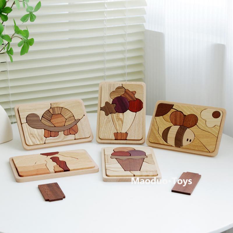 儿童益智立体木质拼板动物幼儿园孩宝宝动脑手抓板玩具家居摆件WZ