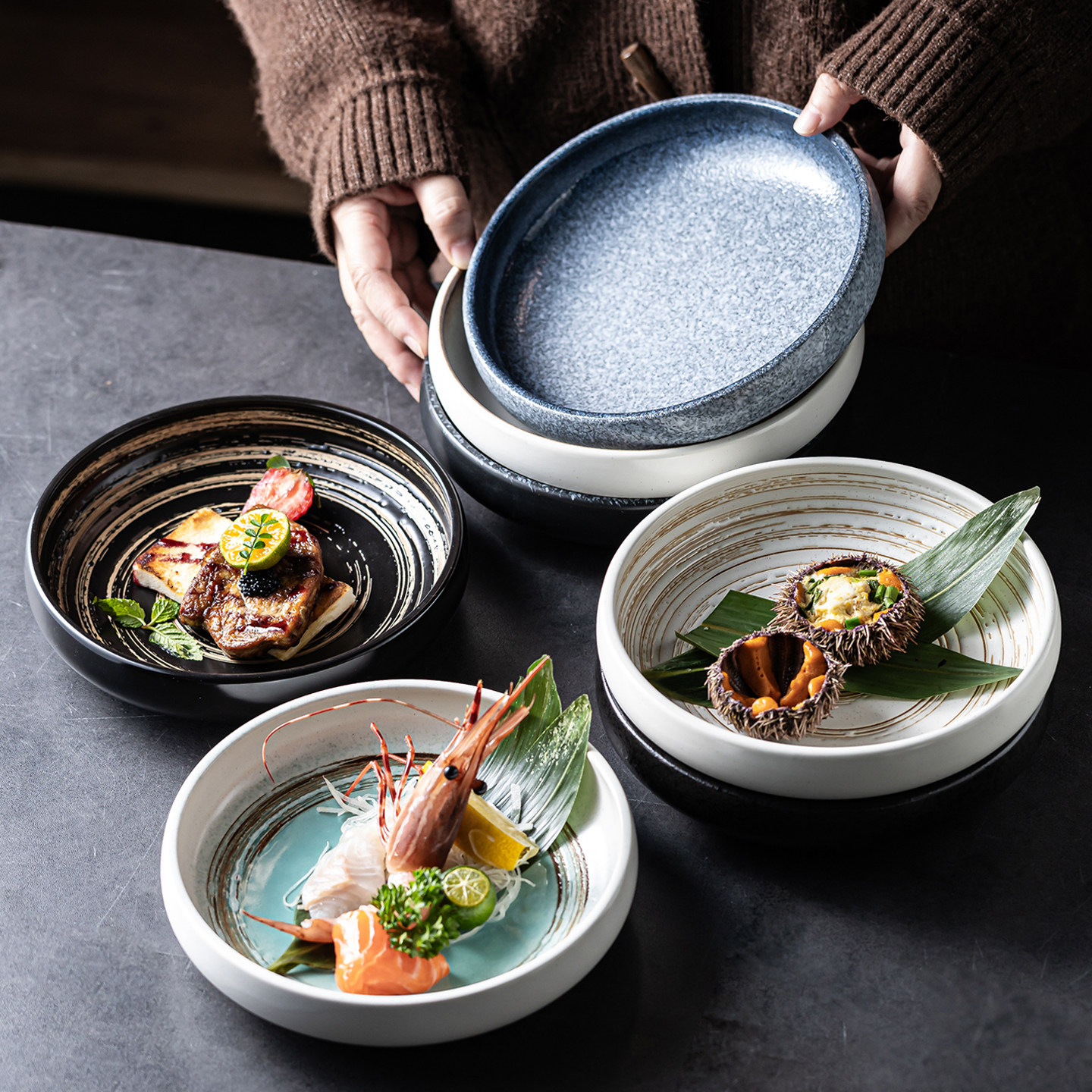 创意日式寿司盘刺身盘泡菜盘厨房备菜盘大号陶瓷盘甜品盘家用商用