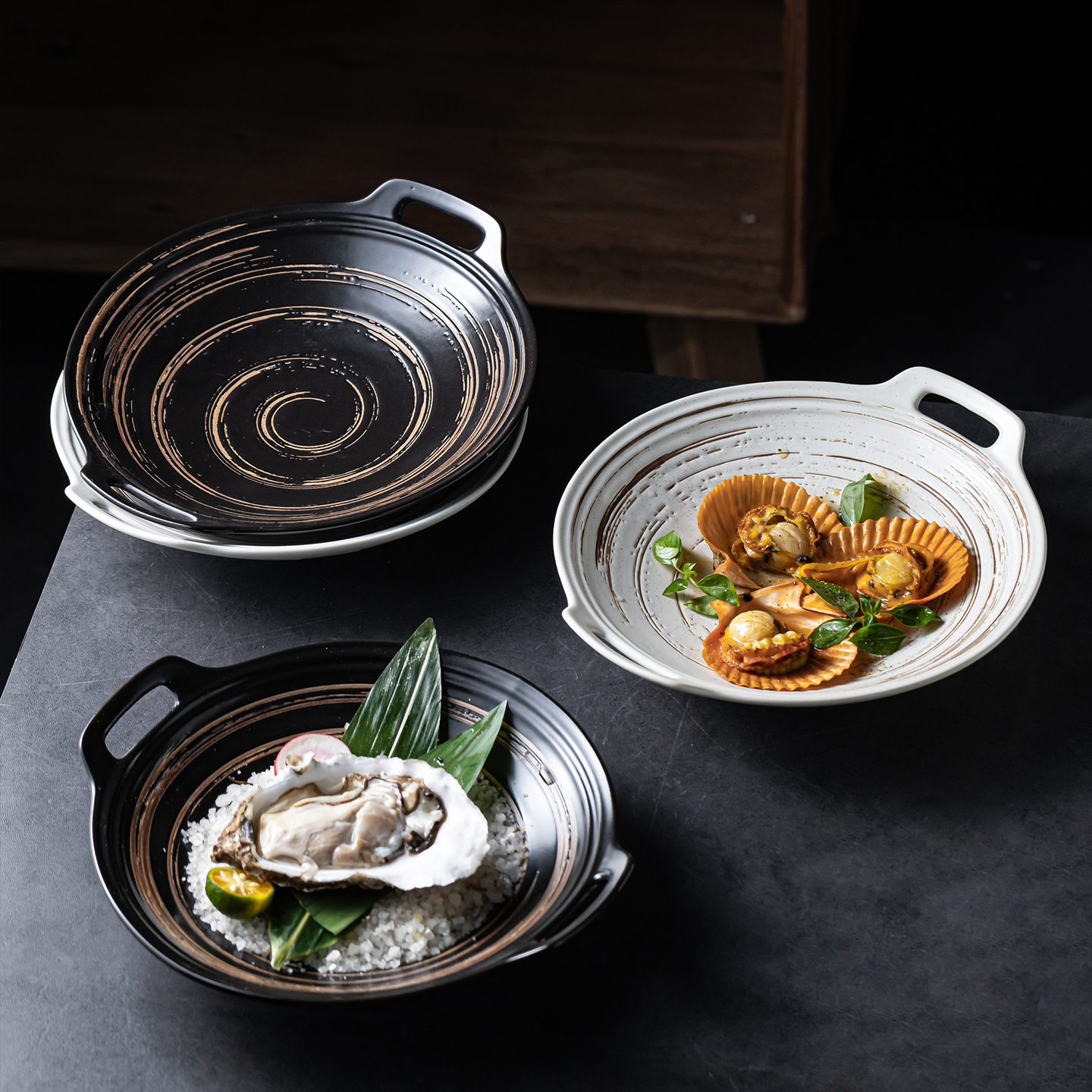 创意双耳盘烤肉盘装烤鸡翅盘芝士沙拉盘水果盘油炸烧烤串串盘子