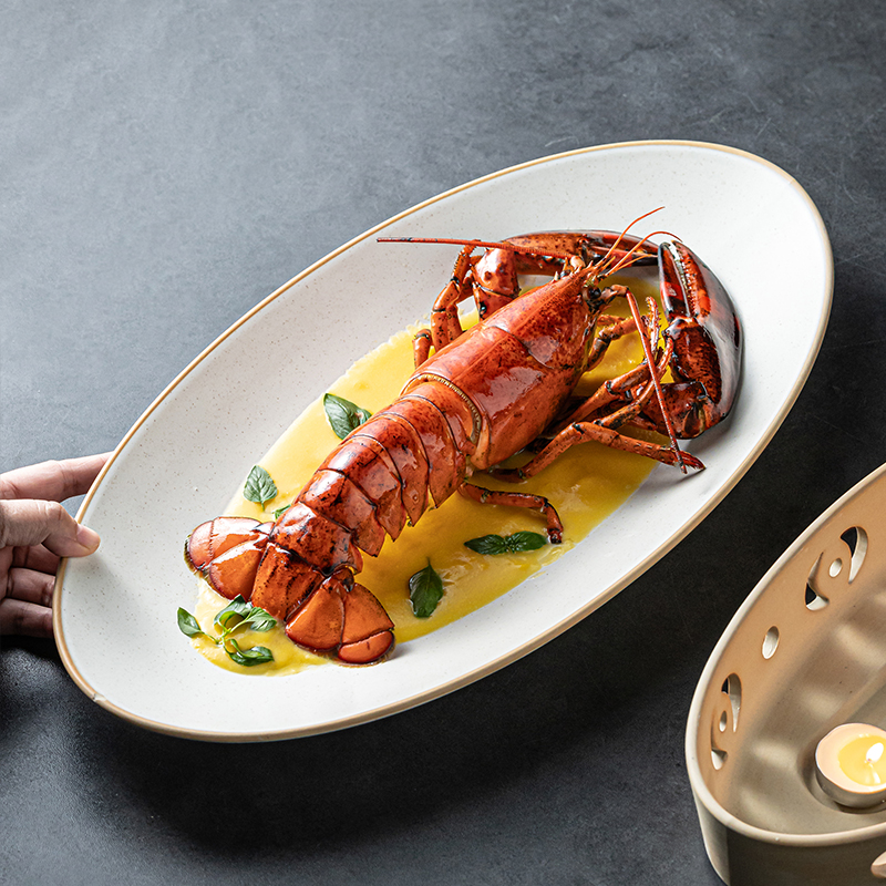 龙虾盘酒店餐厅后厨备菜盘海鲜盘虾盘石斑鱼盘婚宴全宴陶瓷平盘子
