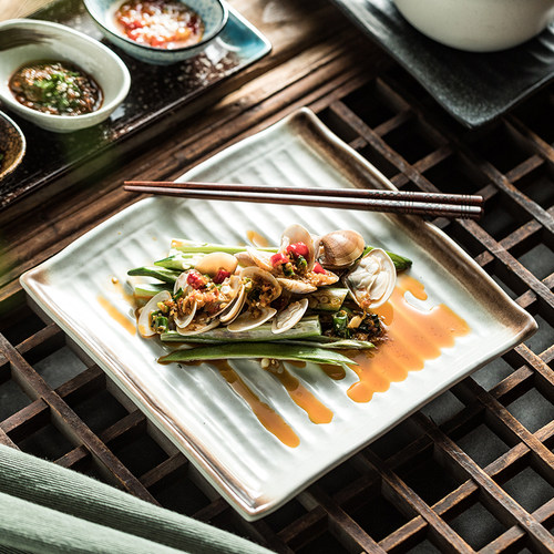 复古牛肉火锅店备菜盘牛肉片盘高级感陶瓷菜盘子创意商用炒青菜盘
