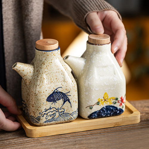 釉下彩创意油壶厨房小罐子日式调味壶寿司酱油壶餐具调料瓶调料壶