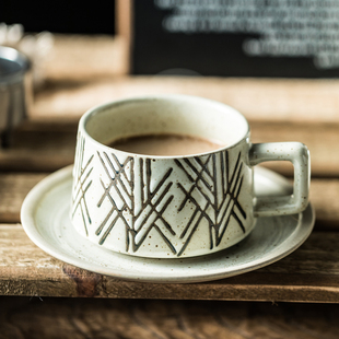 复古陶瓷杯套装日式粗陶咖啡杯碟拿铁拉花杯下午茶杯网红摆拍神器