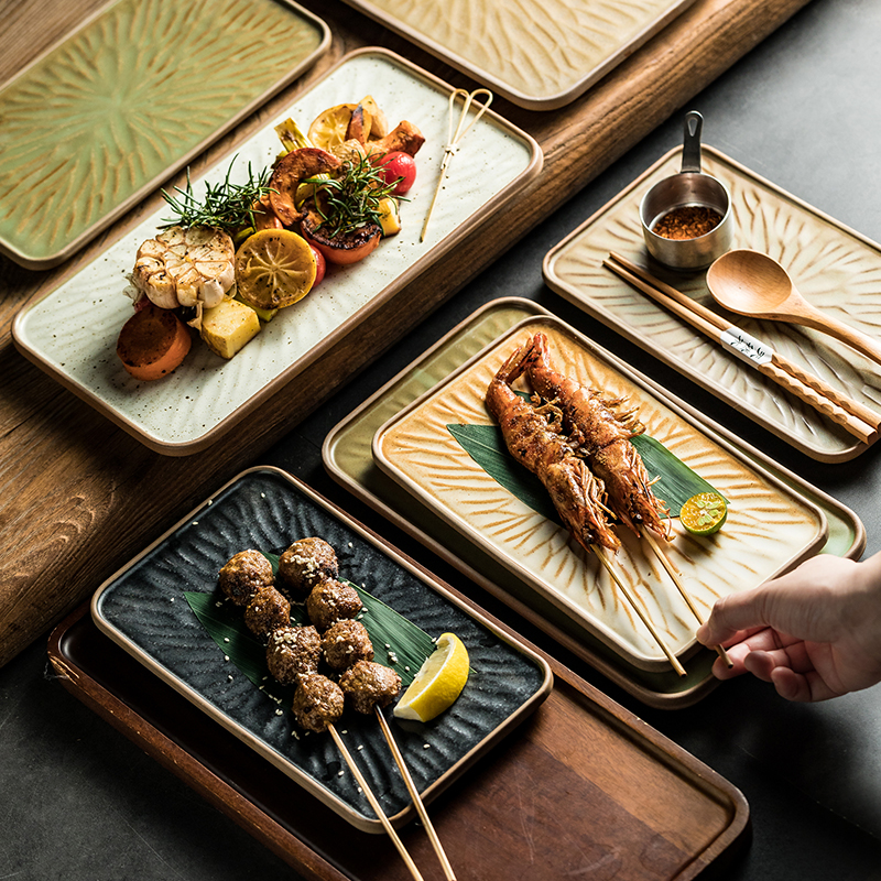 日式高级感平板盘寿司盘商用料理西餐长方形陶瓷盘子烤肉烧烤摆盘