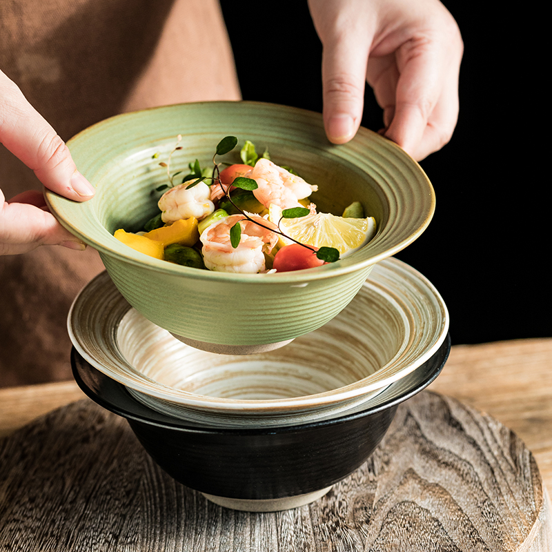 粗陶草帽碗高级感水果沙拉碗创意家用陶瓷碗汤面碗煮饺子汤碗深碗