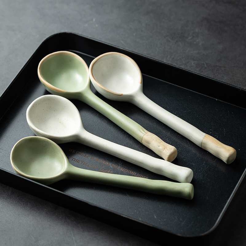 釉下彩日式陶瓷勺子调羹餐厅会所多功能汤勺调味勺搅拌勺长柄杯勺