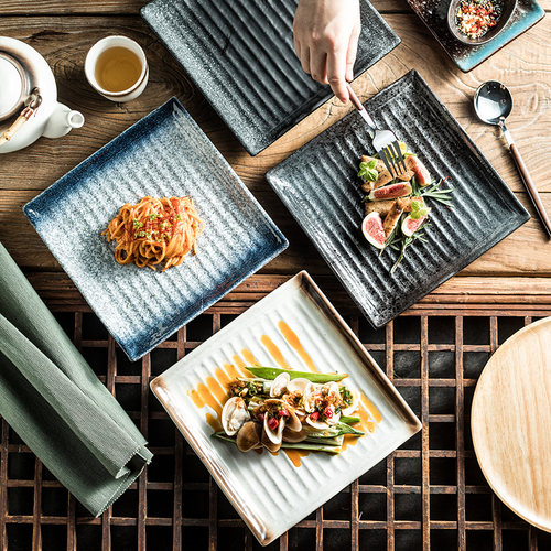新时代石纹正方盘家用餐具