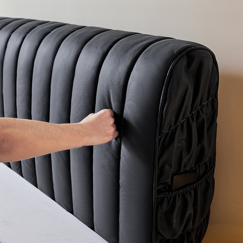 黑色高级科技布床头套罩软包防尘