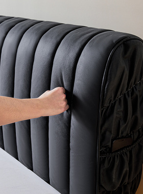 黑色科技布床头套罩软包防尘罩遮丑神器加厚皮木床靠背罩通用万能