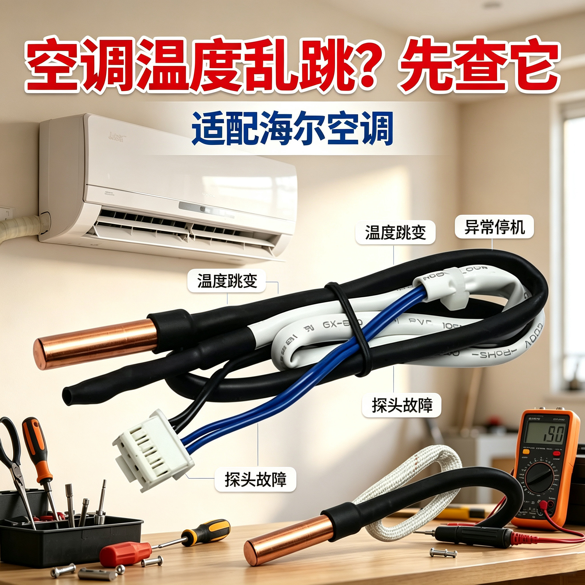 适用海尔变频空调内机温度传感器环温23K管温10K感温二合一探头